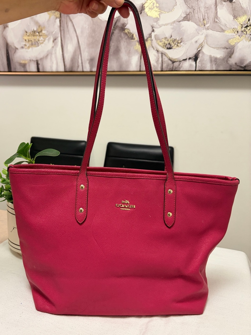 COACH Hot Pink Canvas Tote with Gold Logo Hardware